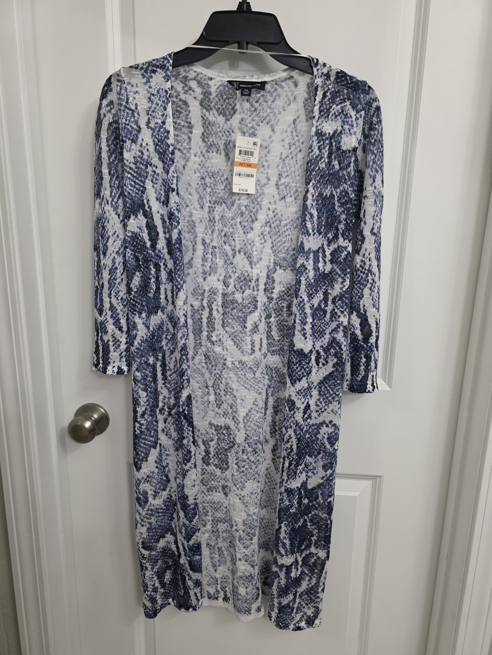 Inc. Brand Blue & White Snakeskin Print Duster Cardigan
